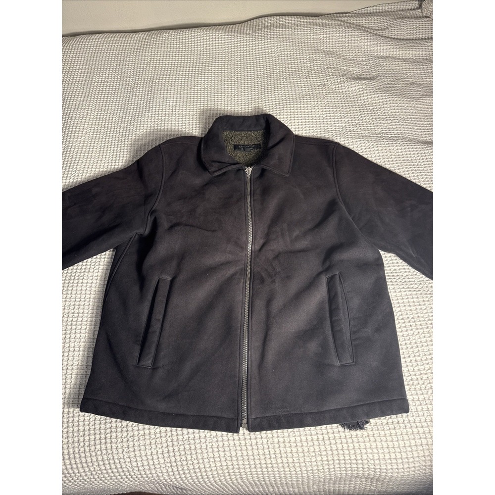 Claiborne Outerwear Men's Sherpa Fleece Lined Jacket‎ Black XL Faux Suede Coat